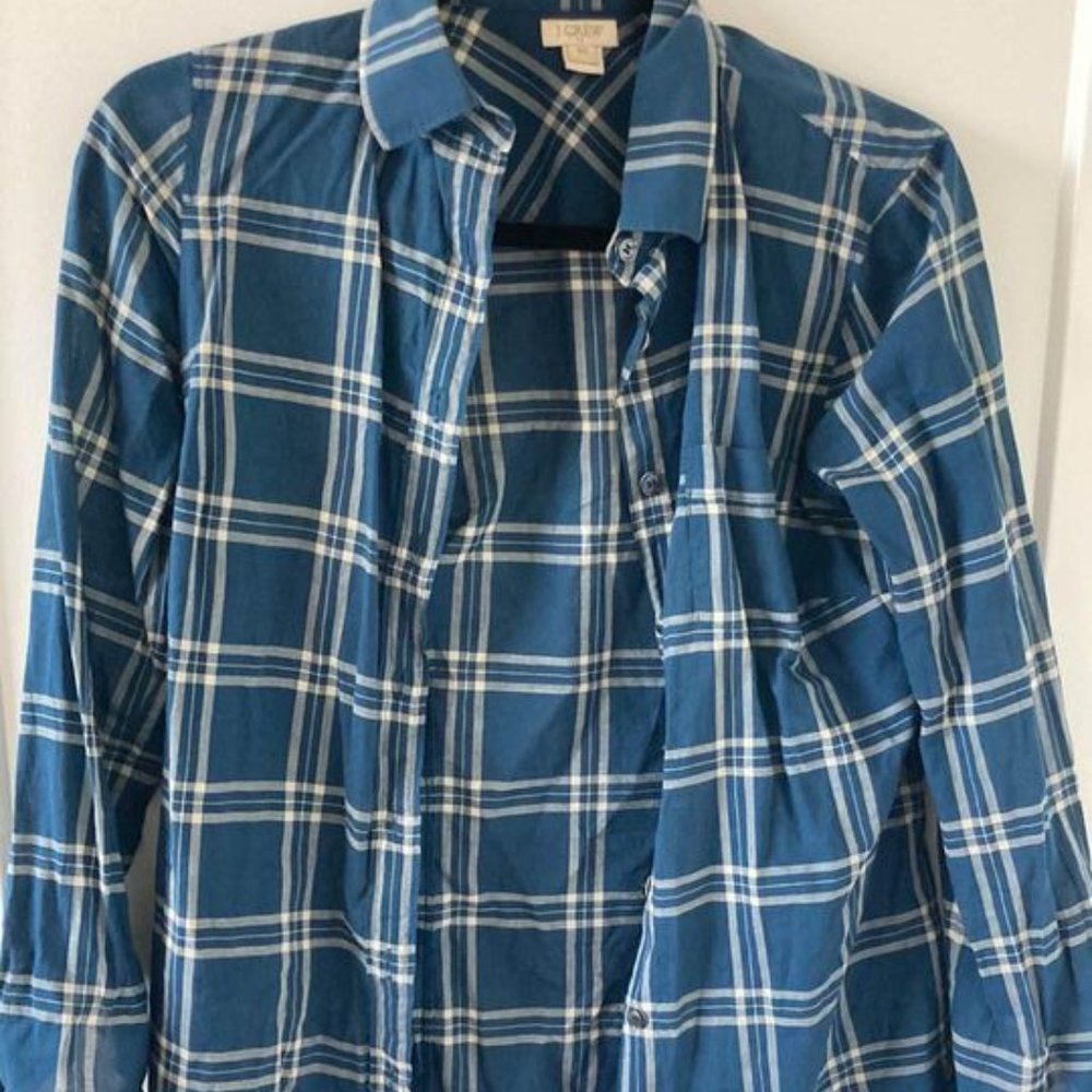 Womens JCrew Navy Plaid Button Down Shirt (XS)